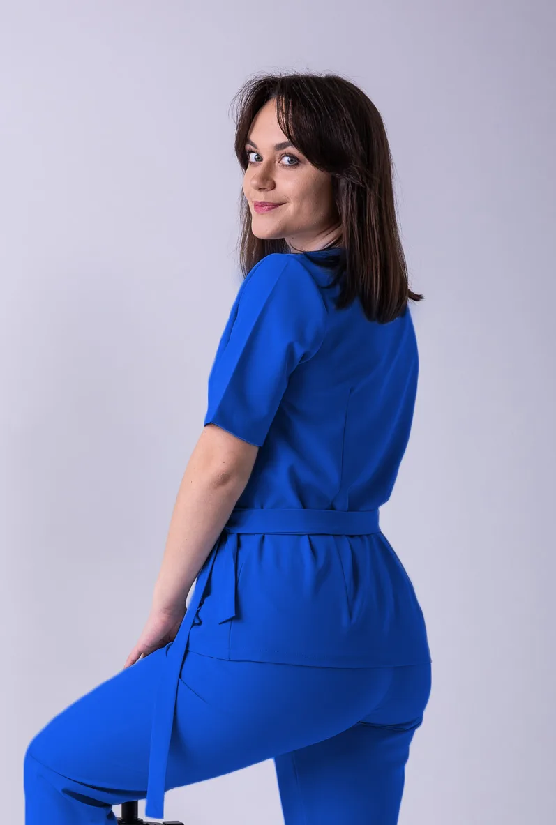 Bluza Medyczna Damska Basic z Wiązaniem Blueberry